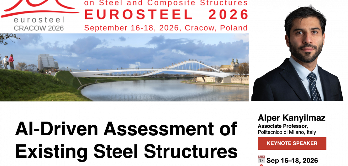 Keynote presentation cover for AI-Driven Assessment of Existing Steel Structures by Alper Kanyilmaz at EuroSteel 2026, Cracow
